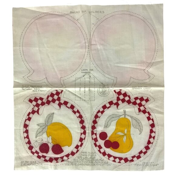 Vintage WonderArt Fruit Design Pot Holder Cut and Sew Fabric Panel Craft Project - Picture 1 of 5